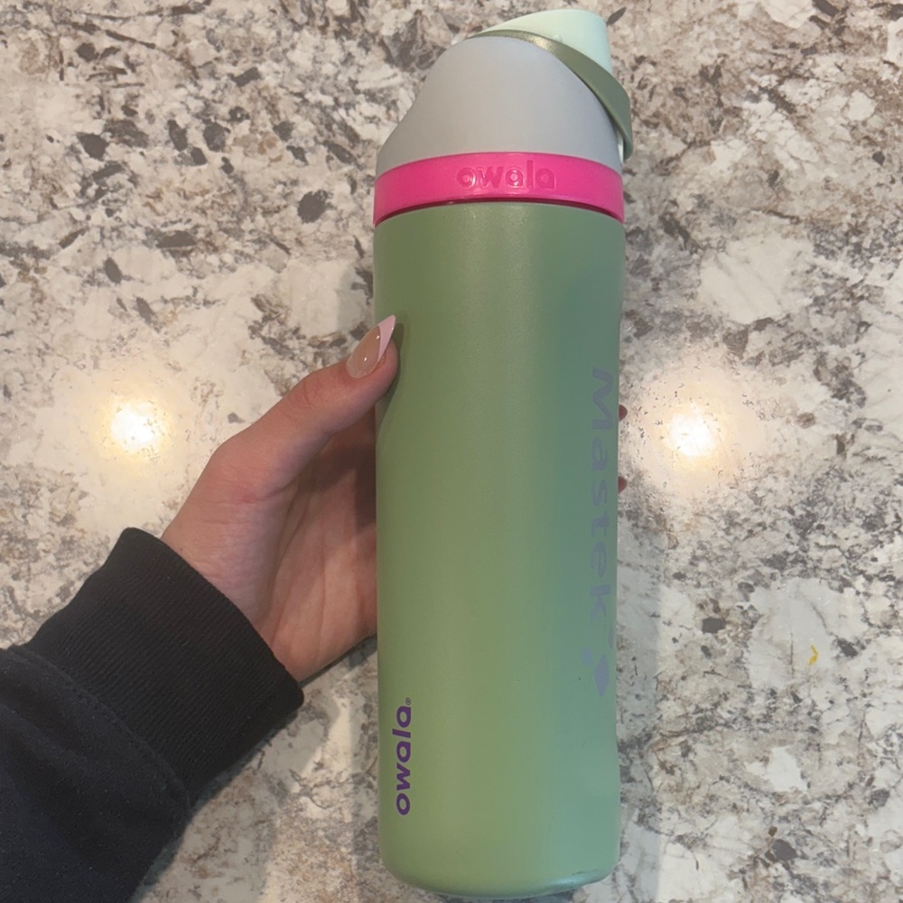 Owala Green Water Bottle with Pink Accent